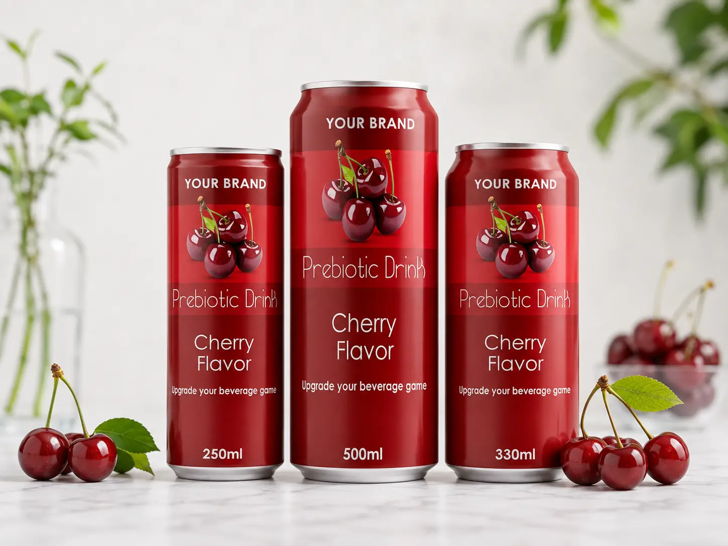 PREBIOTIC DRINK Cherry Flavor 250ml, 330ml and 500ml cans
